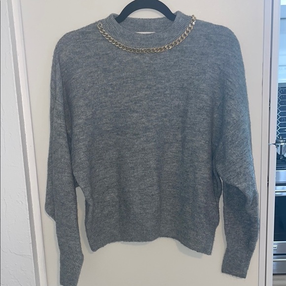 H&M Gray Crew Neck Chain Detail Sweater | S - Picture 1 of 7